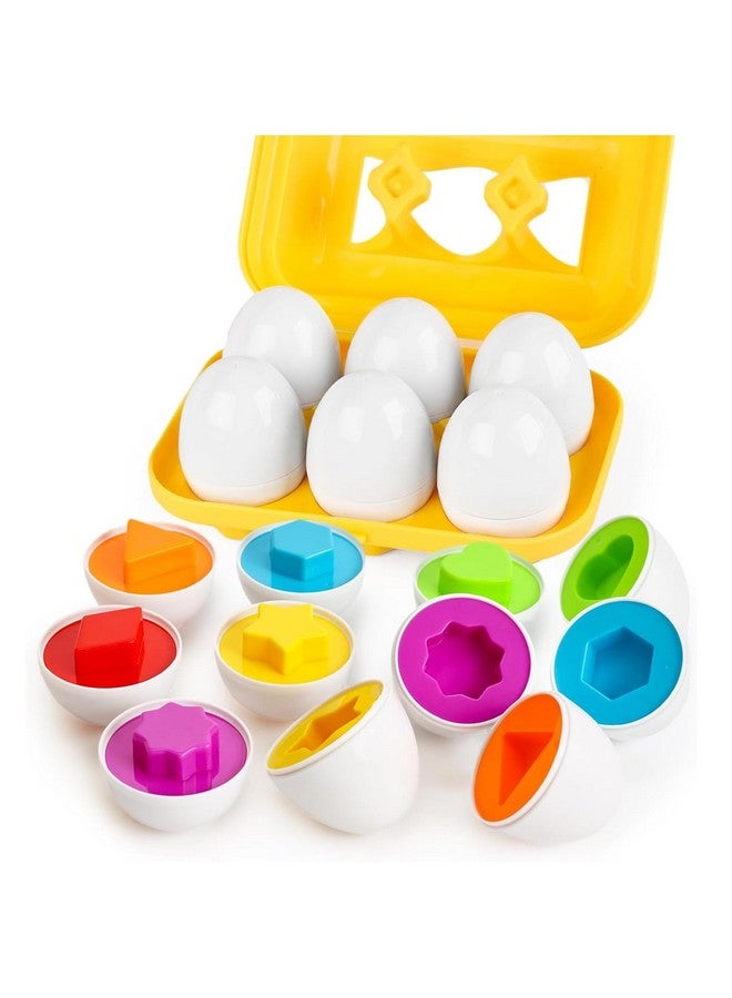 HansGo ألعاب البيض المطابقة من HANSGO للأطفال الصغار، 6 ألعاب بيض عيد الفصح مع علبة تخزين، مجموعة تعليمية لمطابقة الألوان والأشكال - Image 1