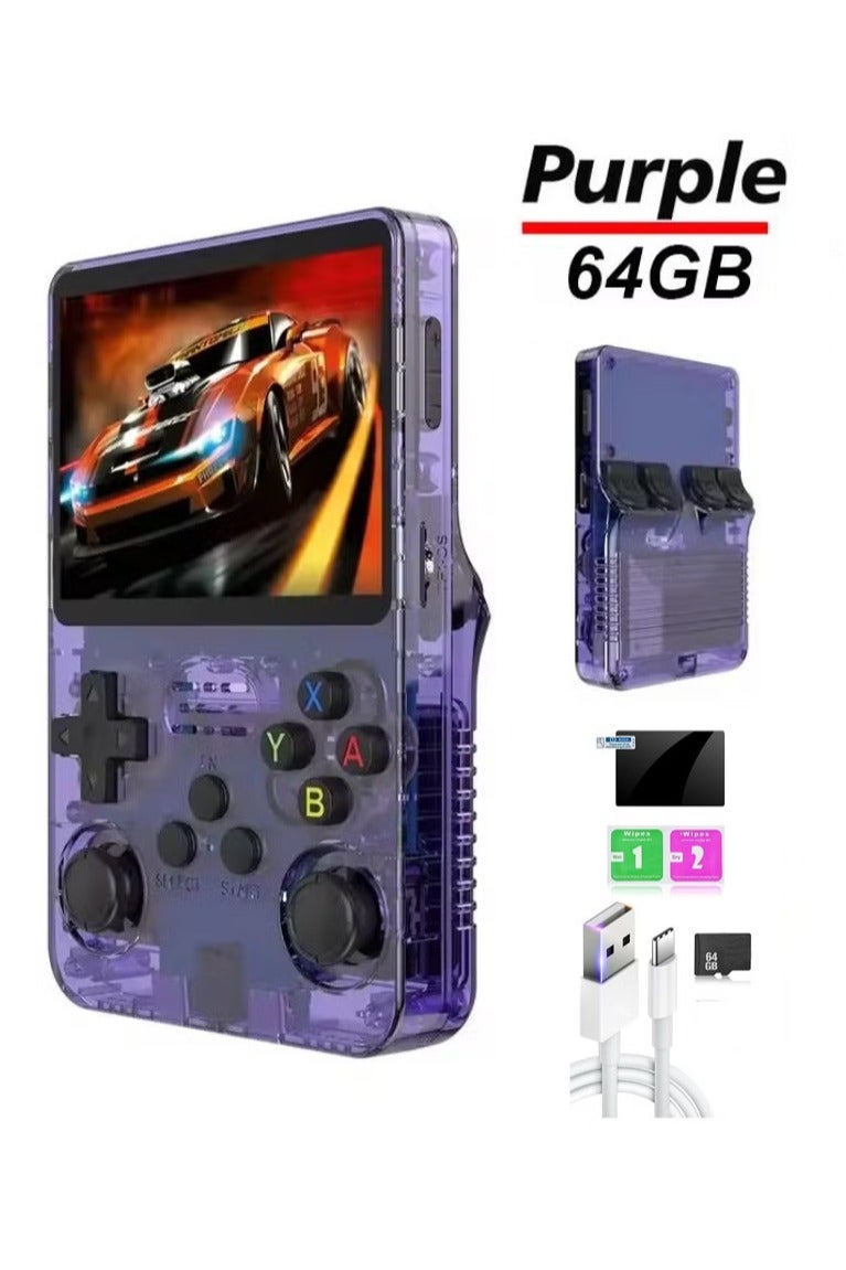R36S Retro Handheld Game Console, 3.5 inch HD Display, Dual 3D Joysticks, 11 Emulator, Retro Handheld Video Game Console with 64GB 20000 Games, Portable Pocket Video Player Games For Boy And Girls Gift. (Purple)  - Image 1