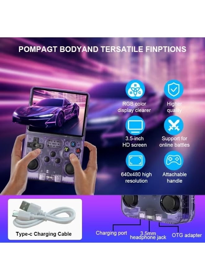 R36S Retro Handheld Game Console, 3.5 inch HD Display, Dual 3D Joysticks, 11 Emulator, Retro Handheld Video Game Console with 64GB 20000 Games, Portable Pocket Video Player Games For Boy And Girls Gift. (Purple) - Image 2