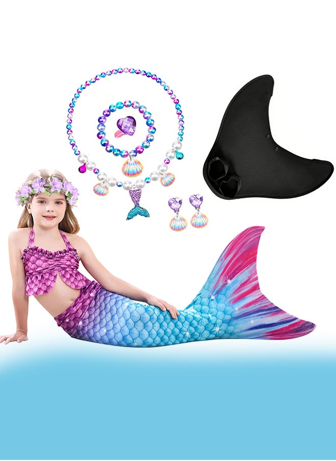MARGOUN - 4 Pack Mermaid Tails with Mono Fin Sparkle Mermaid Swimsuit for Kids Girls Flower Headband and Mermaid Jewelry Set - Image 1