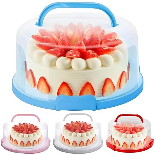 CLAPONE Cake Carrier with Lid and Handle/Cake Containers/Cake Holder for 11 inch/Cake with 3 Handles Cupcake Carrier/Cake Boxe Packing/Plastic Cover Three Sided Base/Round Storage Carrier(Multicolour) - Image 1