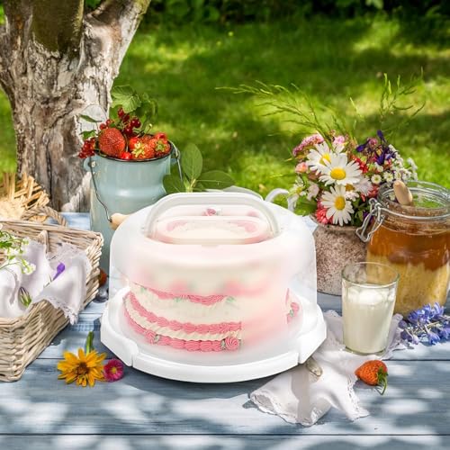 CLAPONE Cake Carrier with Lid and Handle/Cake Containers/Cake Holder for 11 inch/Cake with 3 Handles Cupcake Carrier/Cake Boxe Packing/Plastic Cover Three Sided Base/Round Storage Carrier(Multicolour) - Image 4