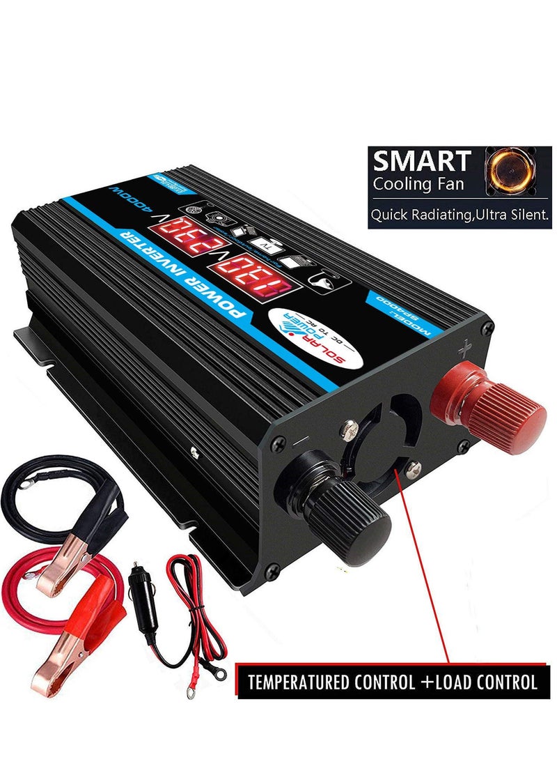 Generic - 220V Converter Modified Sine Wave Inverter High Frequency Watt Power Charger Inverter with Dual USB Port Battery Clips Display Screen - Image 1