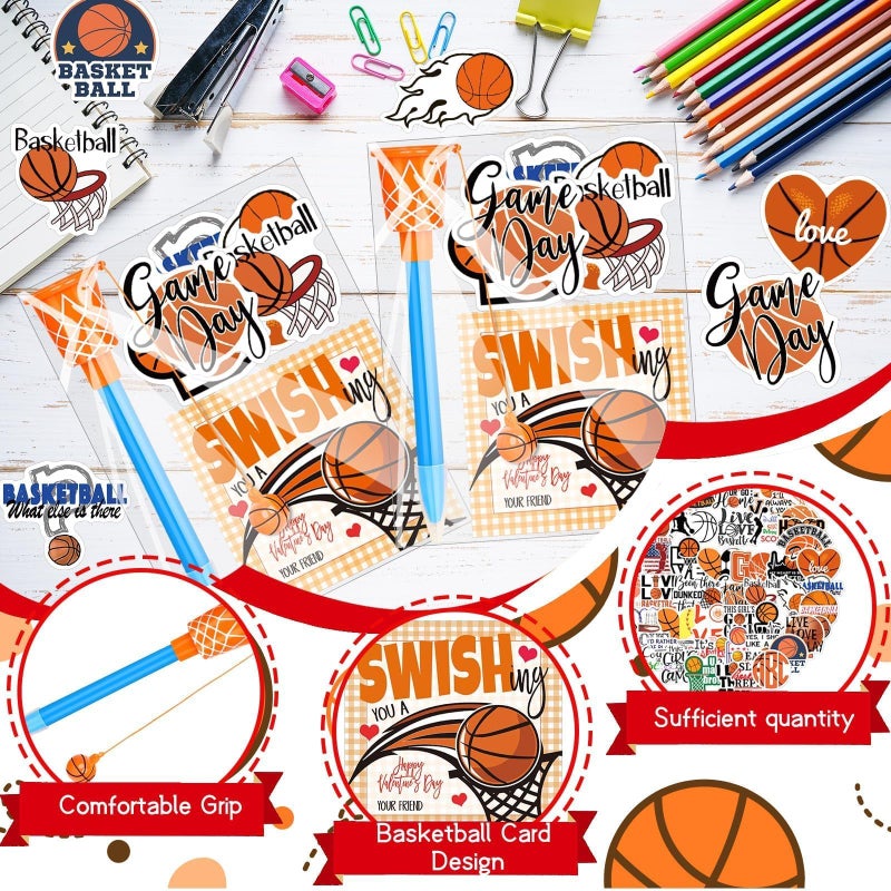 Gosodeny 24 Set Valentine's Day Gifts Bulk Basketball Party Favors Basketball Hoop Pens Basketball Stickers Basketball Card Sports Fans Party Prize Gifts Exchanges Valentines Party Favors - Image 3