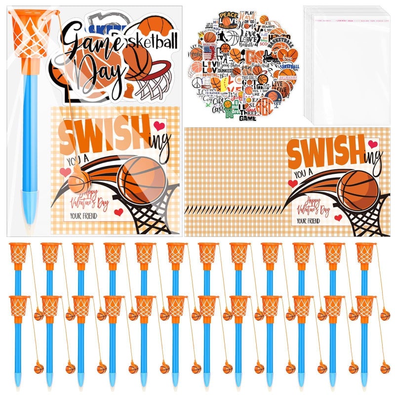 Gosodeny 24 Set Valentine's Day Gifts Bulk Basketball Party Favors Basketball Hoop Pens Basketball Stickers Basketball Card Sports Fans Party Prize Gifts Exchanges Valentines Party Favors - Image 1