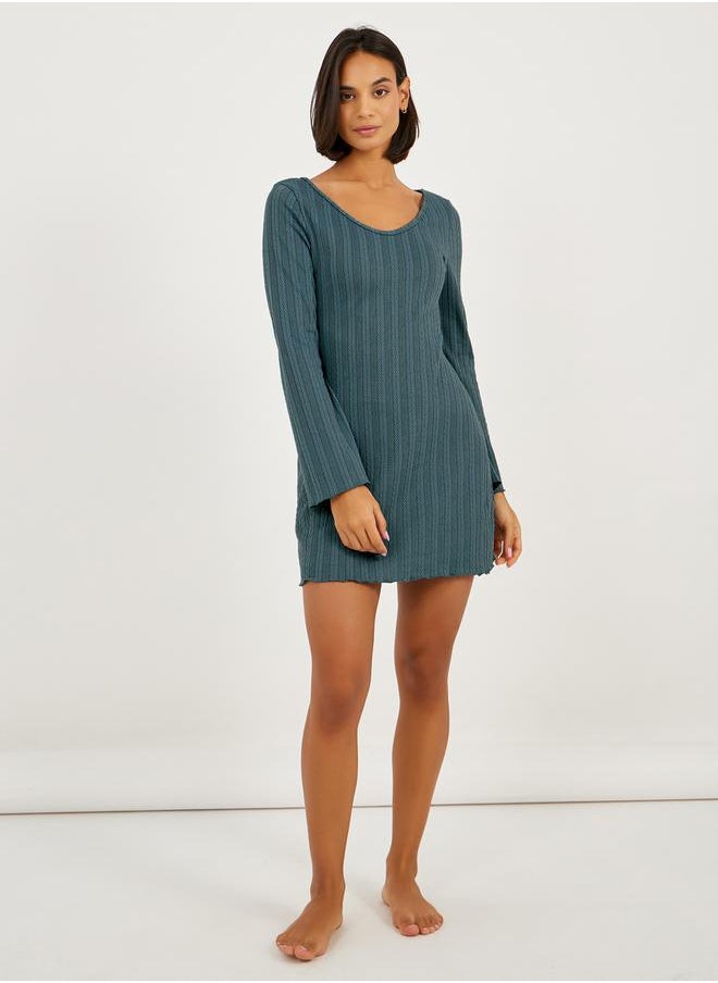 Styli Jacquard Rib Lettuce Hem Nightdress  - Image 2