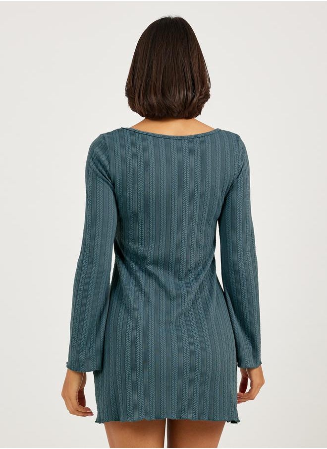 Styli Jacquard Rib Lettuce Hem Nightdress  - Image 4