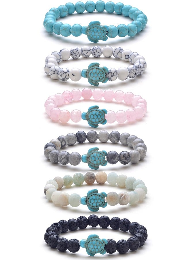 Tornito 6Pcs Sea Turtle Beads Ocean Bracelet Natural Stone Colorful Elastic Turquoise Stretch Bracelet Friendship Gifts for Women Men 8mm - Image 1