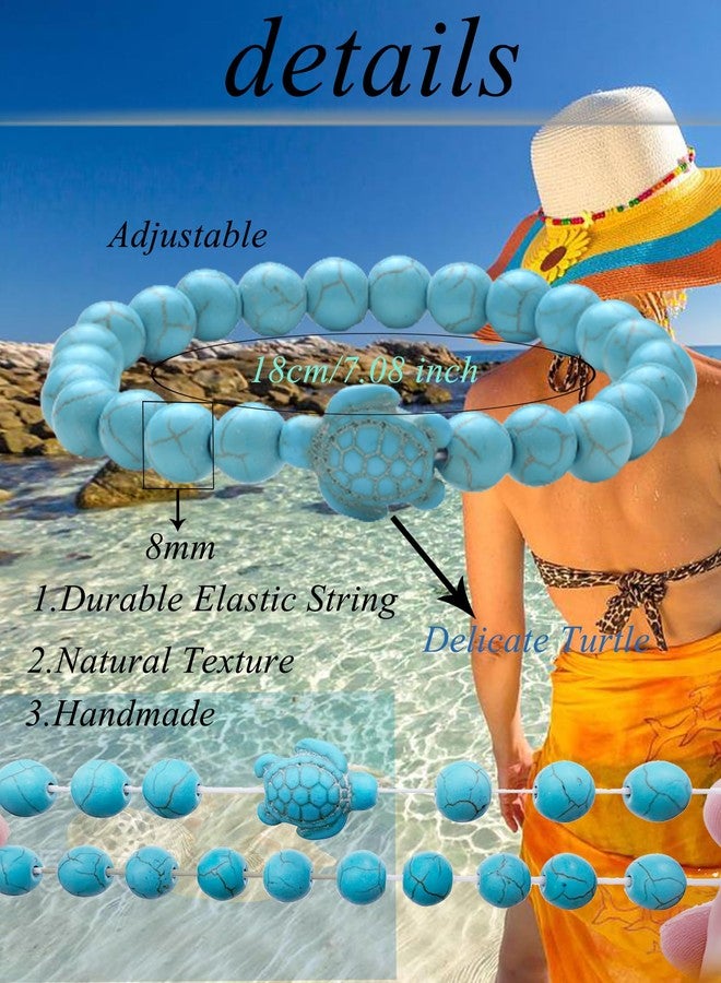 Tornito 6Pcs Sea Turtle Beads Ocean Bracelet Natural Stone Colorful Elastic Turquoise Stretch Bracelet Friendship Gifts for Women Men 8mm - Image 2