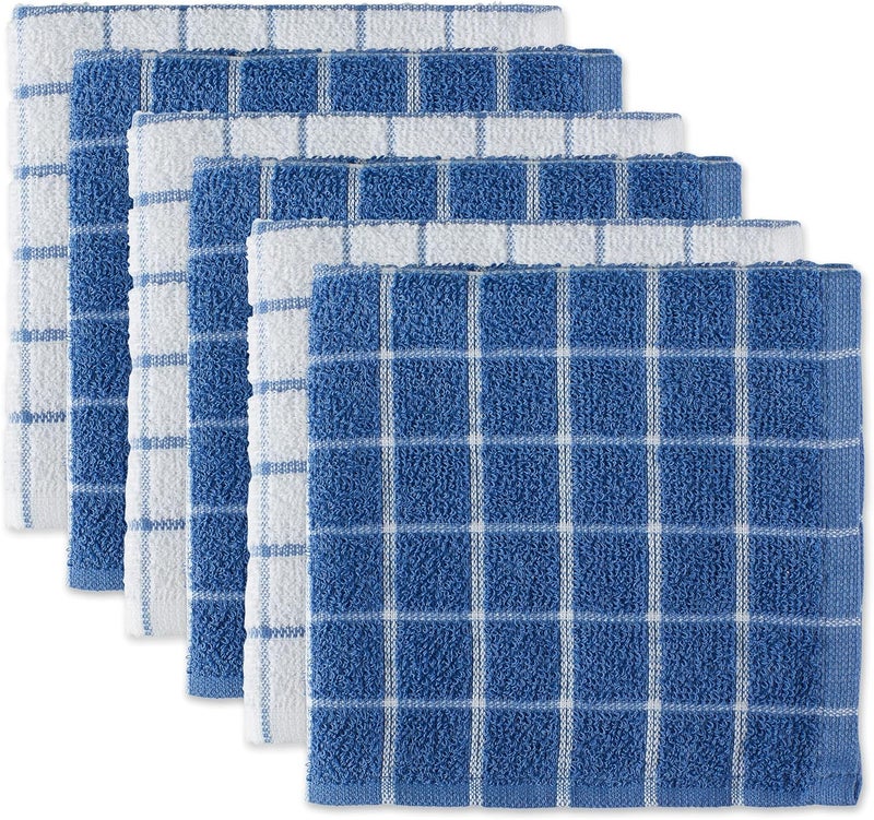 DII Basic Terry Collection Windowpane Dishcloth Set, 12x12, Blueberry, 6 Piece - Image 1