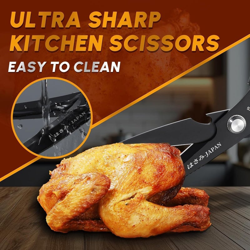 Huusk Kitchen Scissors Set Upgraded - Stainless Steel Kitchen Shears, Sharp Meat Scissors, Heavy Duty Poultry Shear, Japanese Cooking Scissor Dishwasher for Food, Christmas Gifts for Men Women - Image 2