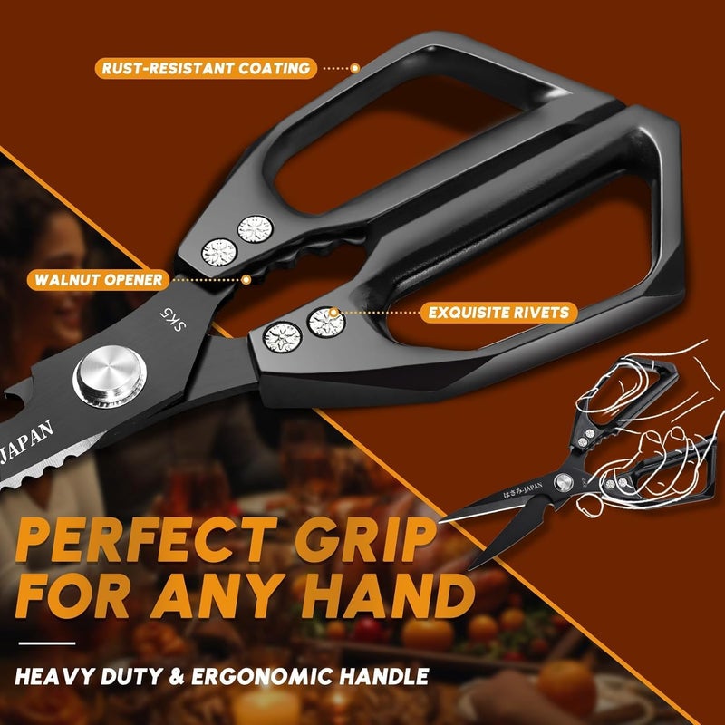 Huusk Kitchen Scissors Set Upgraded - Stainless Steel Kitchen Shears, Sharp Meat Scissors, Heavy Duty Poultry Shear, Japanese Cooking Scissor Dishwasher for Food, Christmas Gifts for Men Women - Image 4
