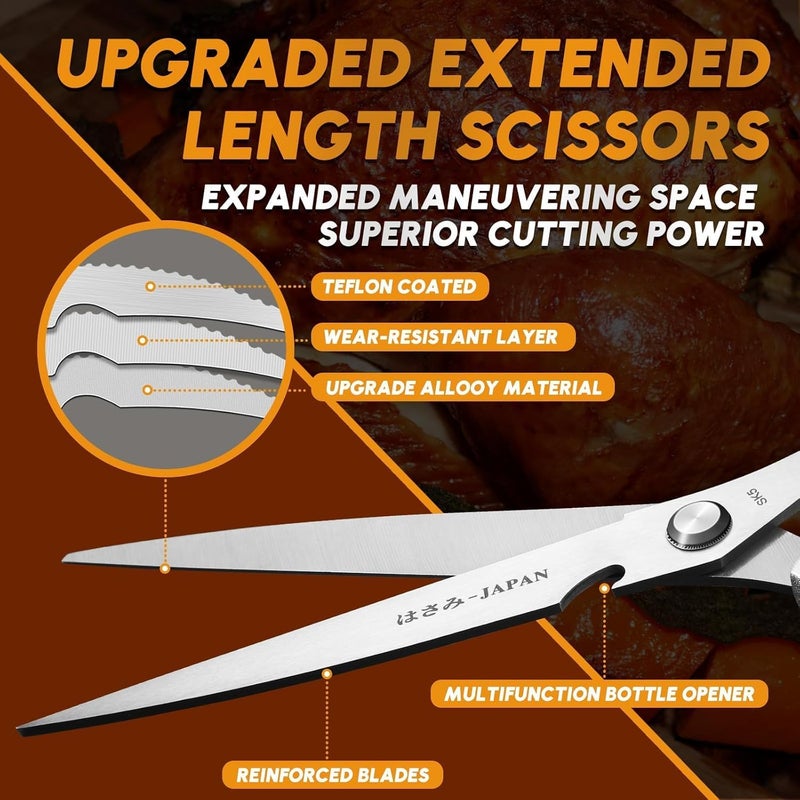Huusk Kitchen Scissors Set Upgraded - Stainless Steel Kitchen Shears, Sharp Meat Scissors, Heavy Duty Poultry Shear, Japanese Cooking Scissor Dishwasher for Food, Christmas Gifts for Men Women - Image 3