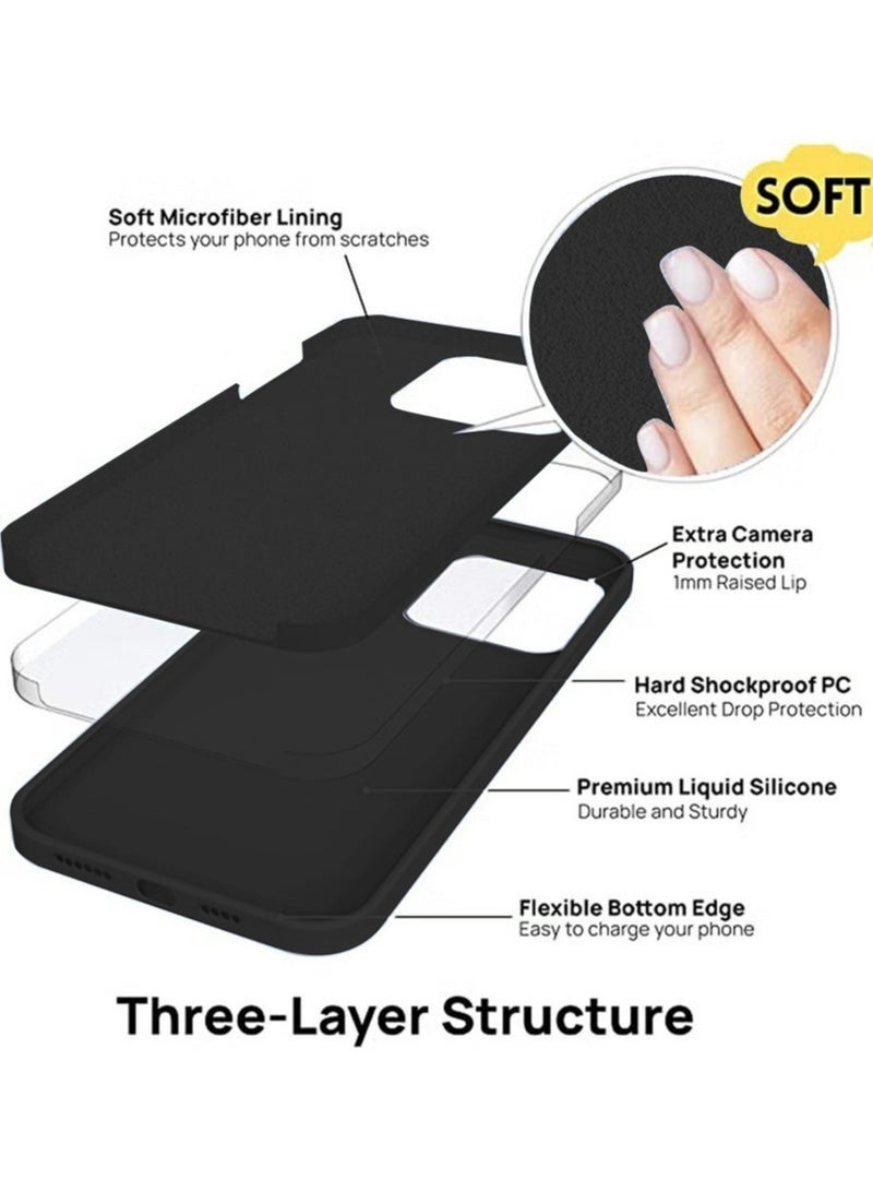 iPhone 16 Pro Max Case غطاء سيليكون جل سائل ناعم فائق النحافة مقاوم للصدمات جراب خلفي حماية كاملة للجسم مضاد للخدش بطانة ناعمة من الألياف الدقيقة أسود - Image 3