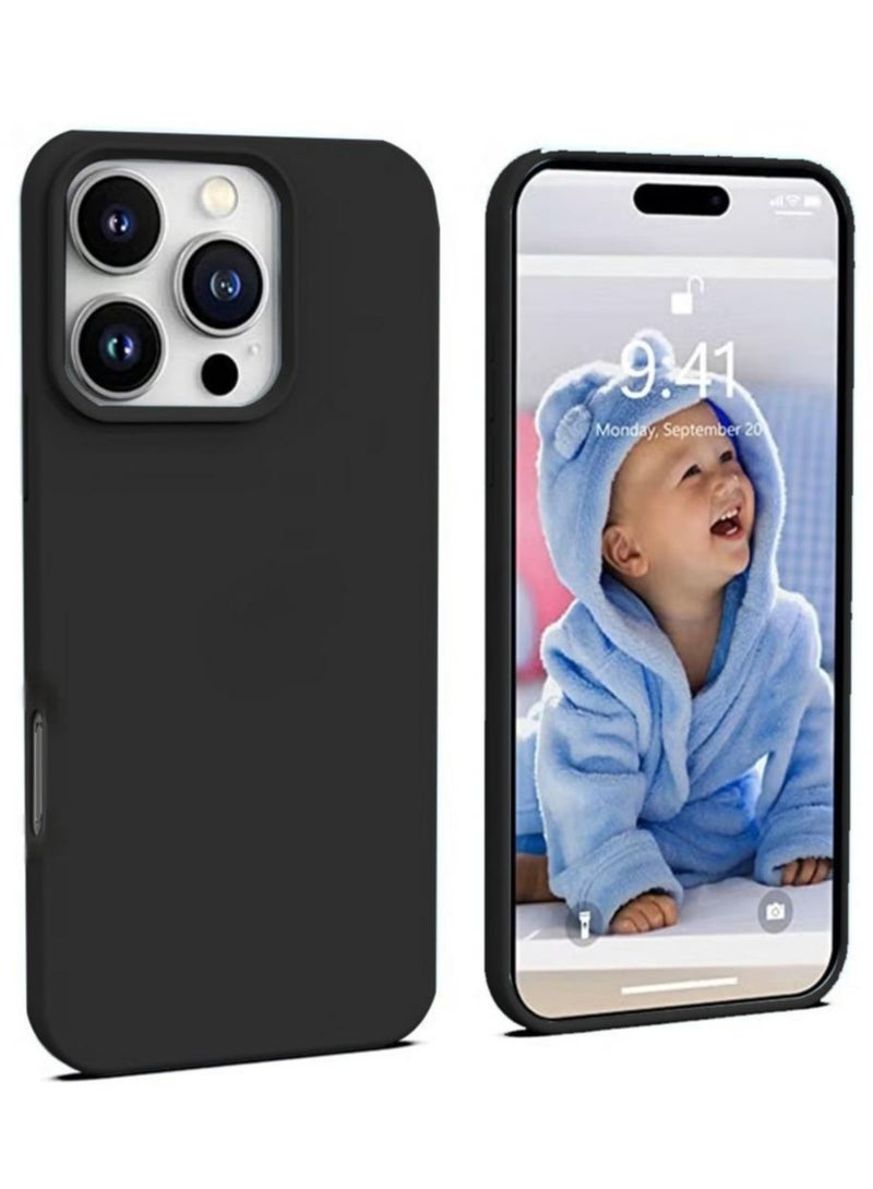 iPhone 16 Pro Max Case غطاء سيليكون جل سائل ناعم فائق النحافة مقاوم للصدمات جراب خلفي حماية كاملة للجسم مضاد للخدش بطانة ناعمة من الألياف الدقيقة أسود - Image 1