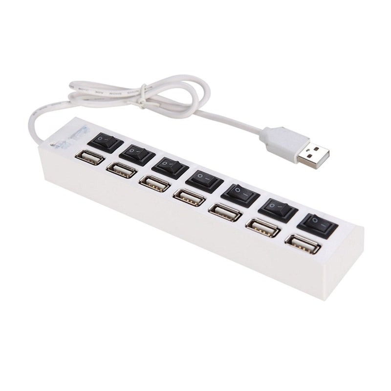 مركب USB بـ 7 منافذ مع مفاتيح تشغيل/إيقاف و سلك طويل لحواسيب محمولة و أرضية و أجهزة شحن و نقل بيانات - Image 1