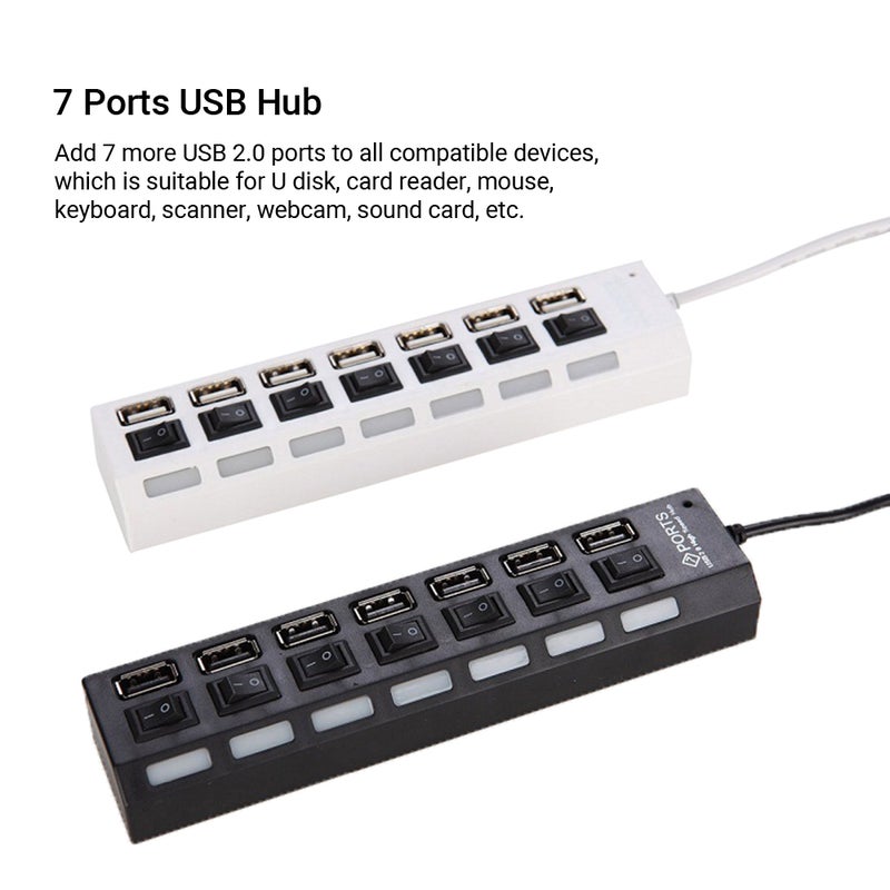 مركب USB بـ 7 منافذ مع مفاتيح تشغيل/إيقاف و سلك طويل لحواسيب محمولة و أرضية و أجهزة شحن و نقل بيانات - Image 2