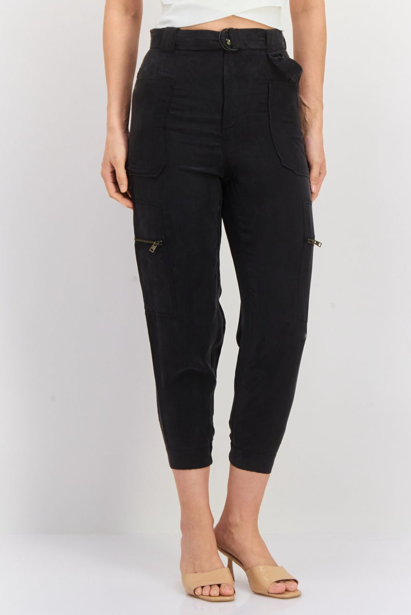 ONLY Women Regular Fit Plain Cargo Pants, Black  - Image 1