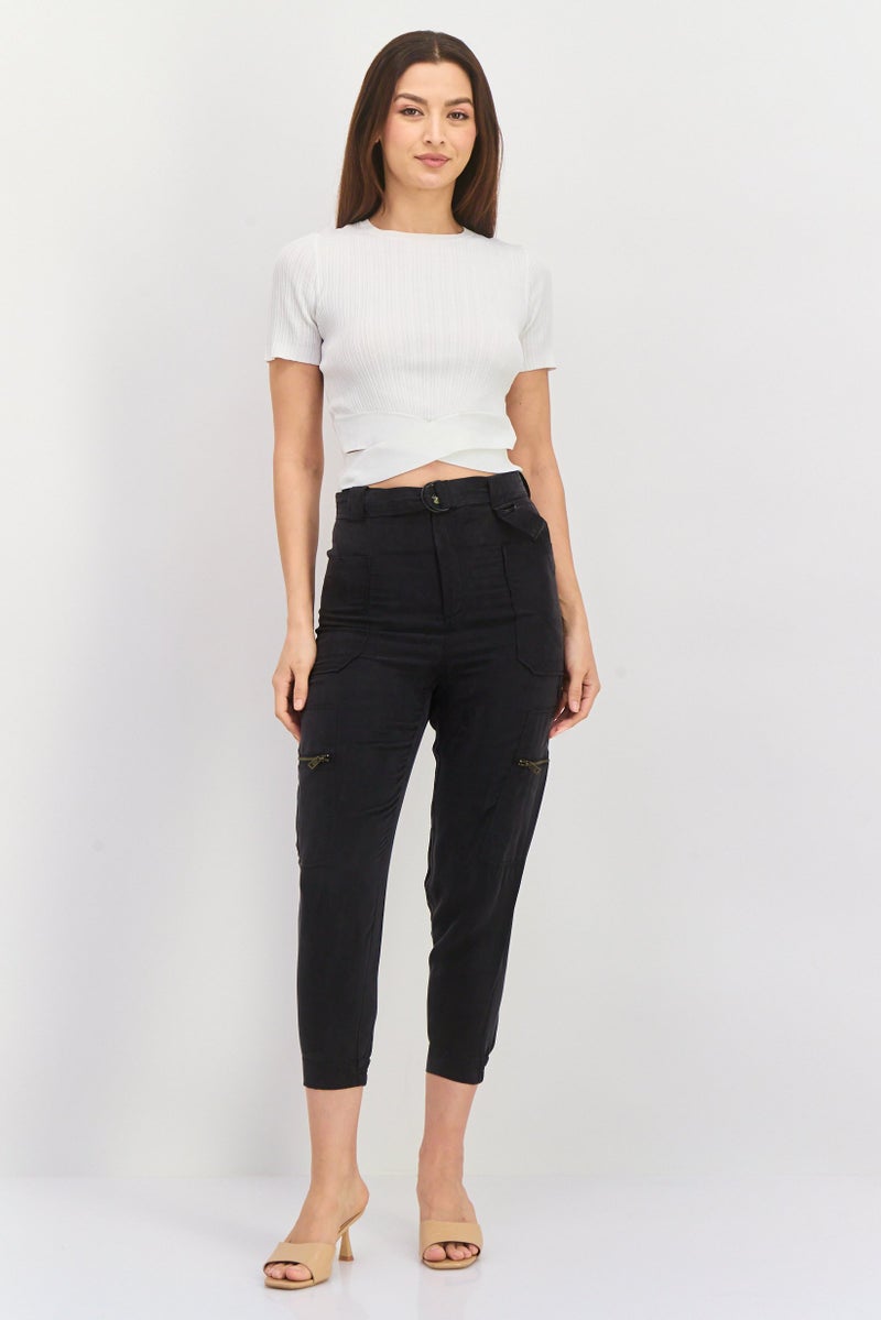 ONLY Women Regular Fit Plain Cargo Pants, Black  - Image 3