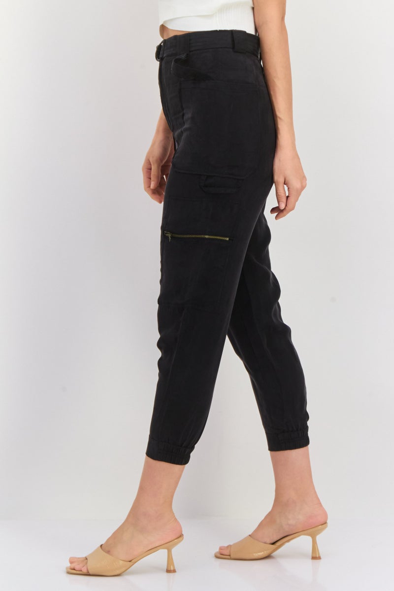 ONLY Women Regular Fit Plain Cargo Pants, Black  - Image 4