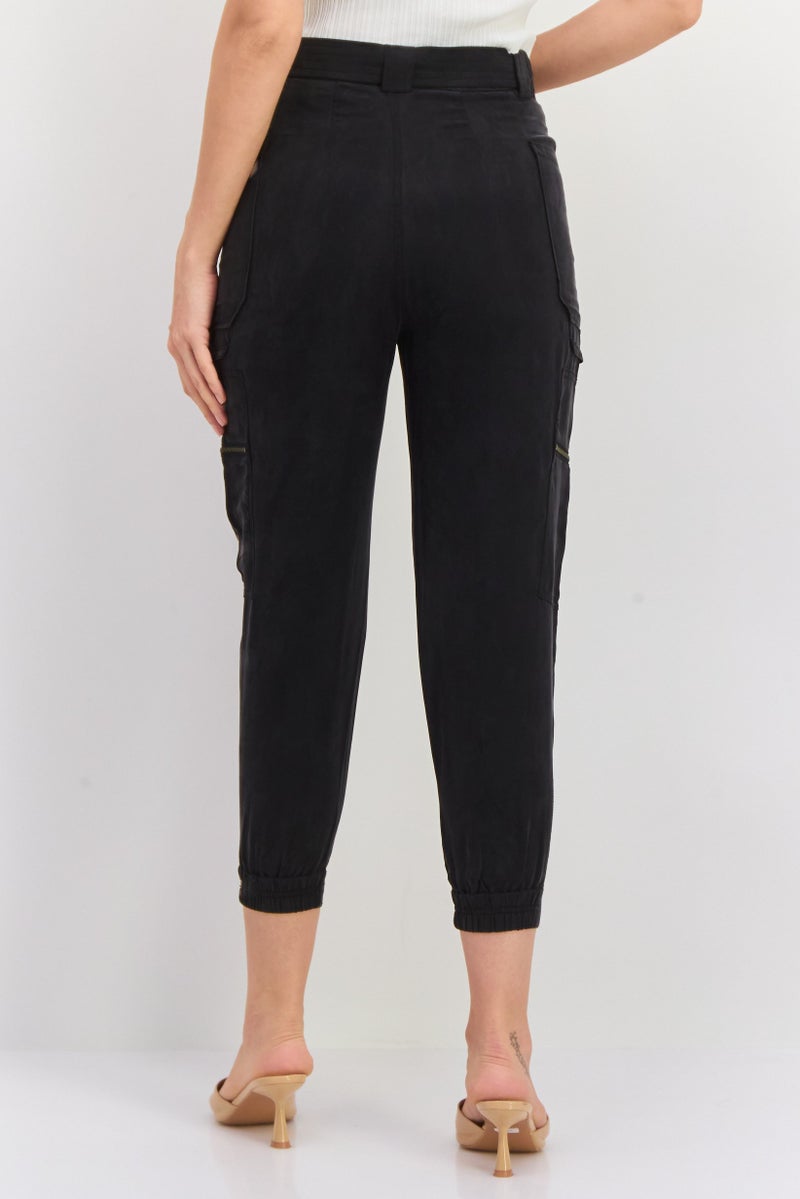 ONLY Women Regular Fit Plain Cargo Pants, Black  - Image 2