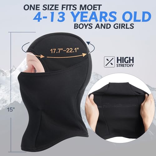 KOOLSOLY Kids Balaclava Face Mask, Winter Hat Face Warmer for Cold Weather Ski Mask for Boys Girls Black - Image 5