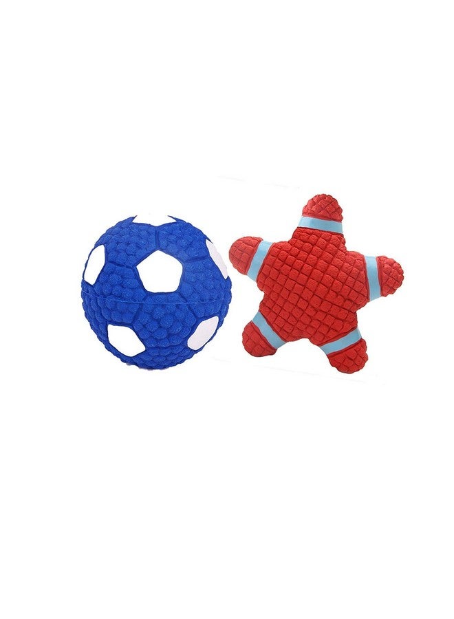 Combo Of 2 Rubber, Latex Cute Squeaky Rubber Star And Football Shape Toy For Puppy And Cat - Small - Image 1