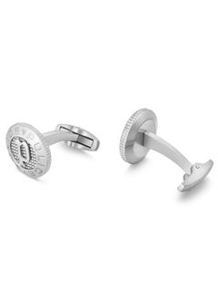 POLICE Stud Brushed Silver Cufflinks For Men with P Logo  - Image 3