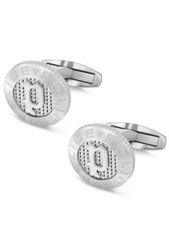 POLICE Stud Brushed Silver Cufflinks For Men with P Logo  - Image 1