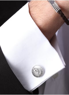 POLICE Stud Brushed Silver Cufflinks For Men with P Logo  - Image 4
