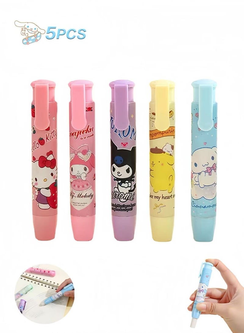 Sweet Life 5 Pcs Cute Pink Retractable Eraser with 5 Pcs Extra Refills Cartoon Eraser Pencil Erasers for School Kids Boy Girl Women - Image 1