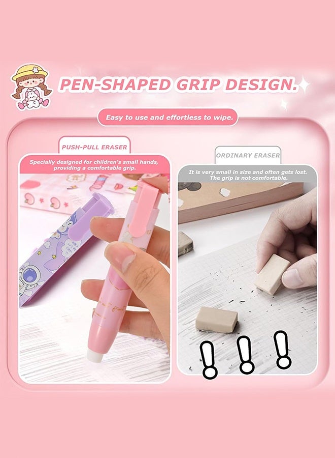 Sweet Life 5 Pcs Cute Pink Retractable Eraser with 5 Pcs Extra Refills Cartoon Eraser Pencil Erasers for School Kids Boy Girl Women - Image 3