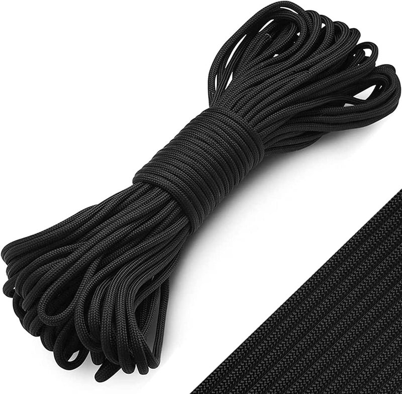 HZYH 4mm Nylon Paracord Rope 100ft, Heavy Duty Type III 550 Cord, Strong Outdoor Utility Cord for Camping, Hiking, Survival, Tent, Hammock, Fishing, DIY, Black - Image 1