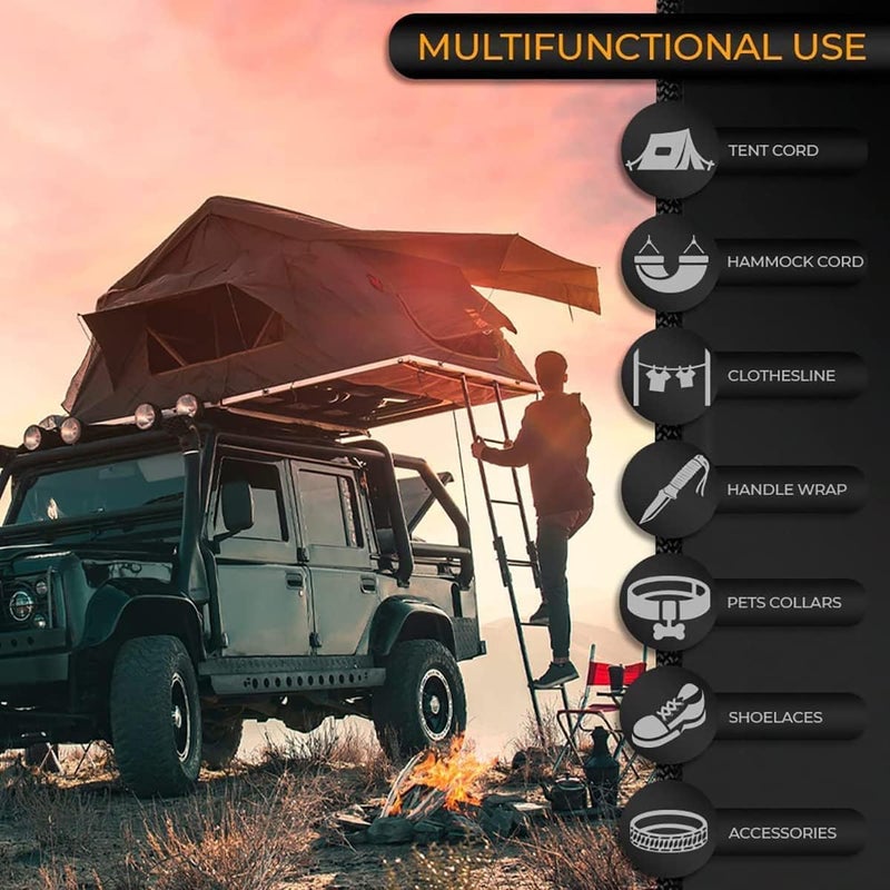 HZYH 4mm Nylon Paracord Rope 100ft, Heavy Duty Type III 550 Cord, Strong Outdoor Utility Cord for Camping, Hiking, Survival, Tent, Hammock, Fishing, DIY, Black - Image 5