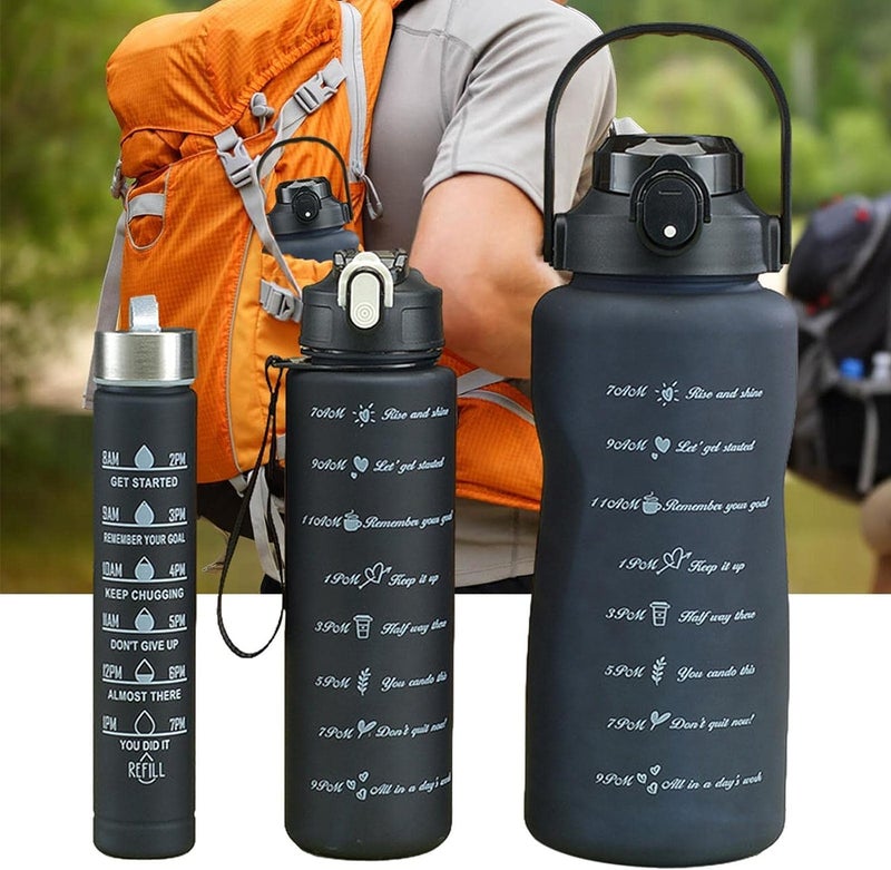 الكيان طقم زجاجات مياه رياضية تحفيزية 3 قطع 2L-1L-500 مل (اسود) - Image 3
