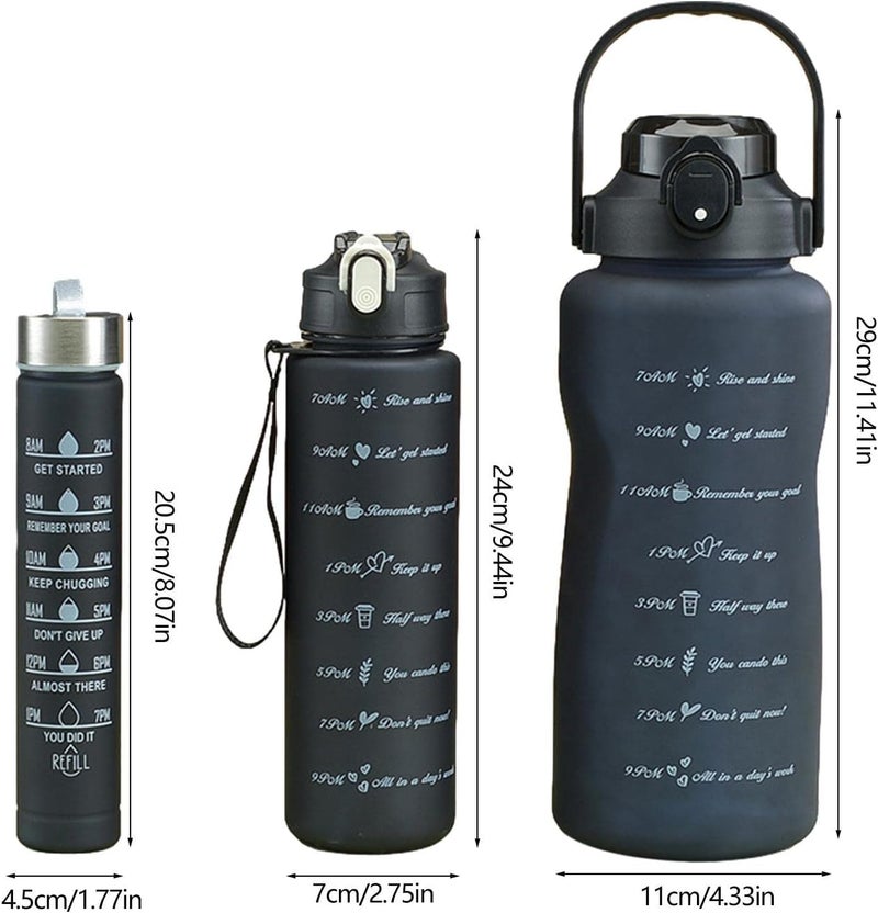 الكيان طقم زجاجات مياه رياضية تحفيزية 3 قطع 2L-1L-500 مل (اسود) - Image 5