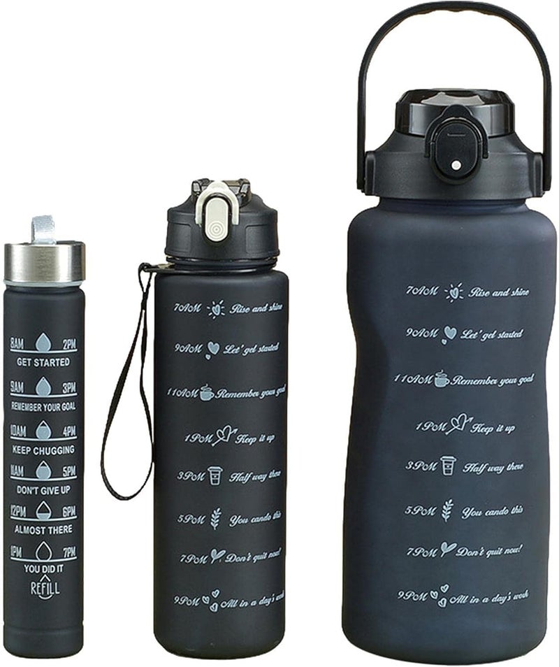 الكيان طقم زجاجات مياه رياضية تحفيزية 3 قطع 2L-1L-500 مل (اسود) - Image 1