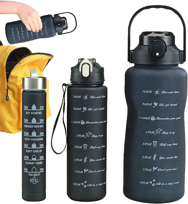 الكيان طقم زجاجات مياه رياضية تحفيزية 3 قطع 2L-1L-500 مل (اسود) - Image 4