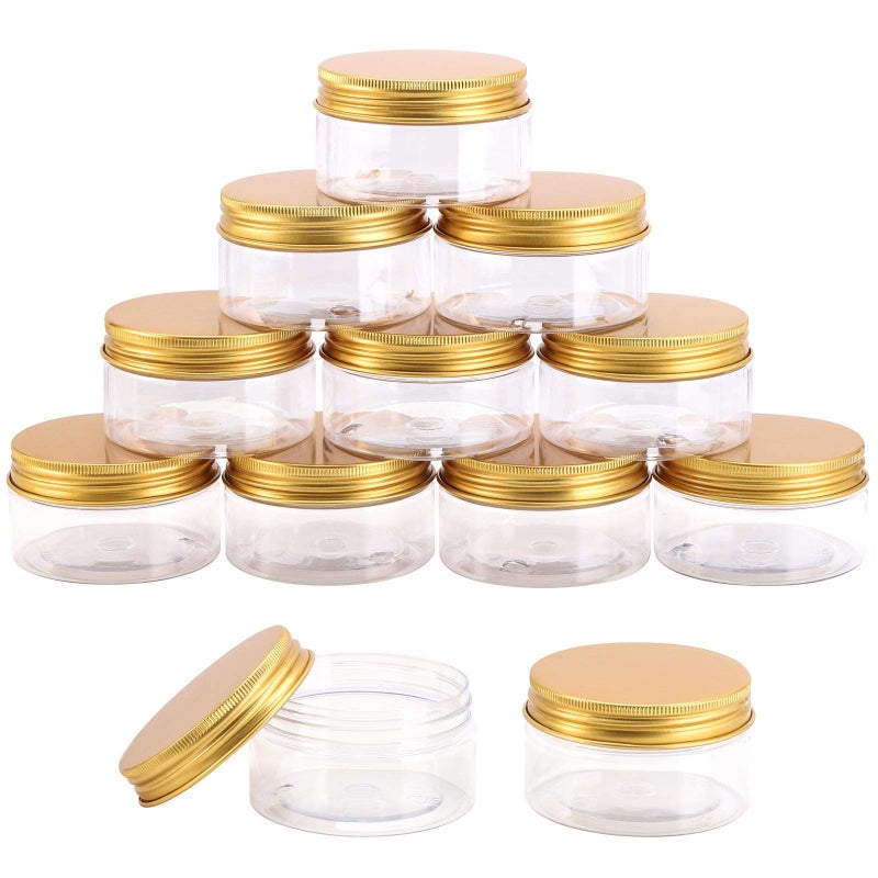 Tecbeauty 12Pack 100ml Empty Clear Plastic Slime Storage Favor Jars for Beauty Products DIY Slime Making Gold