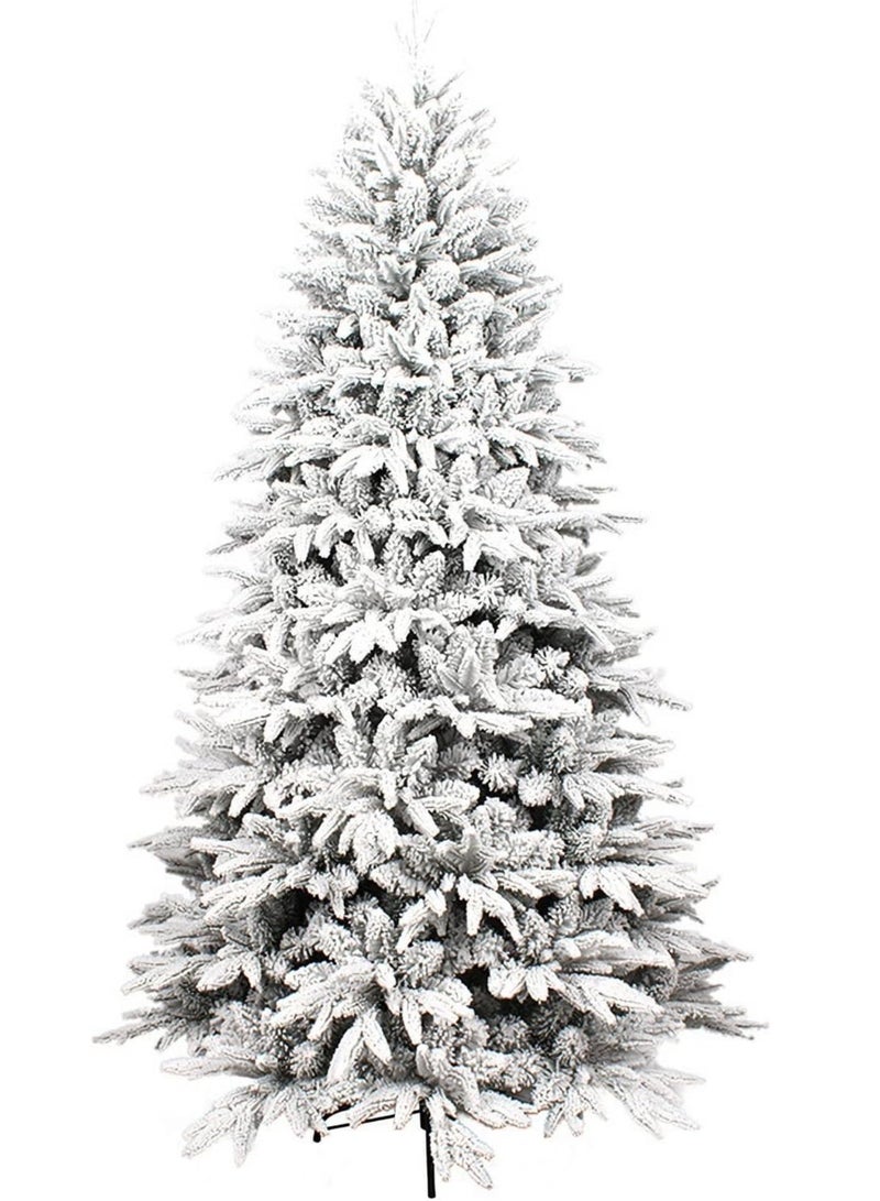 NIBEMINENT White Christmas Tree Snow 6ft NIBEMINENT Flocked Spruce Snowy Holiday Xmas Tree for Home and Office 180cm Tall with 1100 Full Branches Tips,Easy Assembly,Metal Stand  - Image 1
