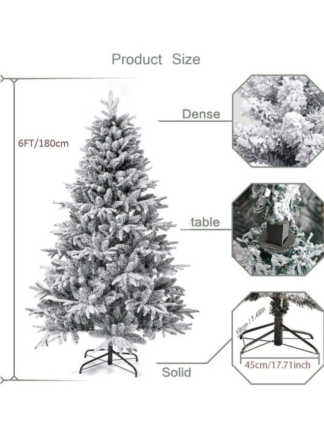 NIBEMINENT White Christmas Tree Snow 6ft NIBEMINENT Flocked Spruce Snowy Holiday Xmas Tree for Home and Office 180cm Tall with 1100 Full Branches Tips,Easy Assembly,Metal Stand  - Image 2