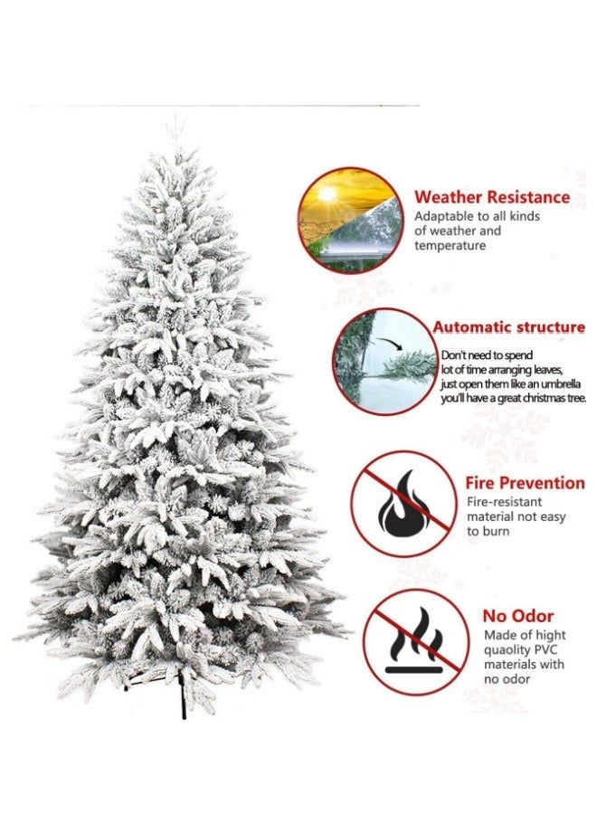 NIBEMINENT White Christmas Tree Snow 6ft NIBEMINENT Flocked Spruce Snowy Holiday Xmas Tree for Home and Office 180cm Tall with 1100 Full Branches Tips,Easy Assembly,Metal Stand  - Image 3