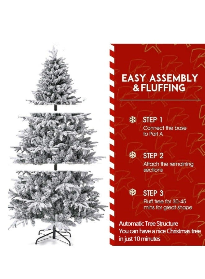 NIBEMINENT White Christmas Tree Snow 6ft NIBEMINENT Flocked Spruce Snowy Holiday Xmas Tree for Home and Office 180cm Tall with 1100 Full Branches Tips,Easy Assembly,Metal Stand  - Image 4