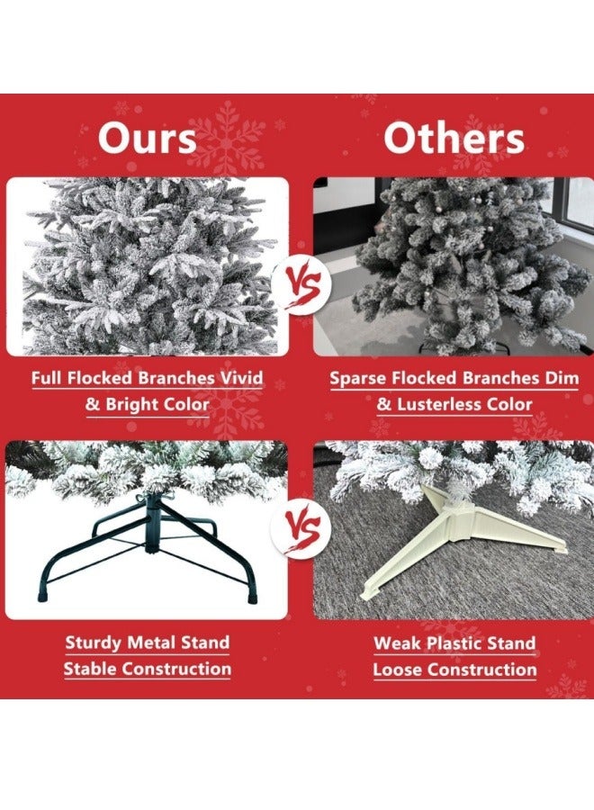 NIBEMINENT White Christmas Tree Snow 6ft NIBEMINENT Flocked Spruce Snowy Holiday Xmas Tree for Home and Office 180cm Tall with 1100 Full Branches Tips,Easy Assembly,Metal Stand  - Image 5