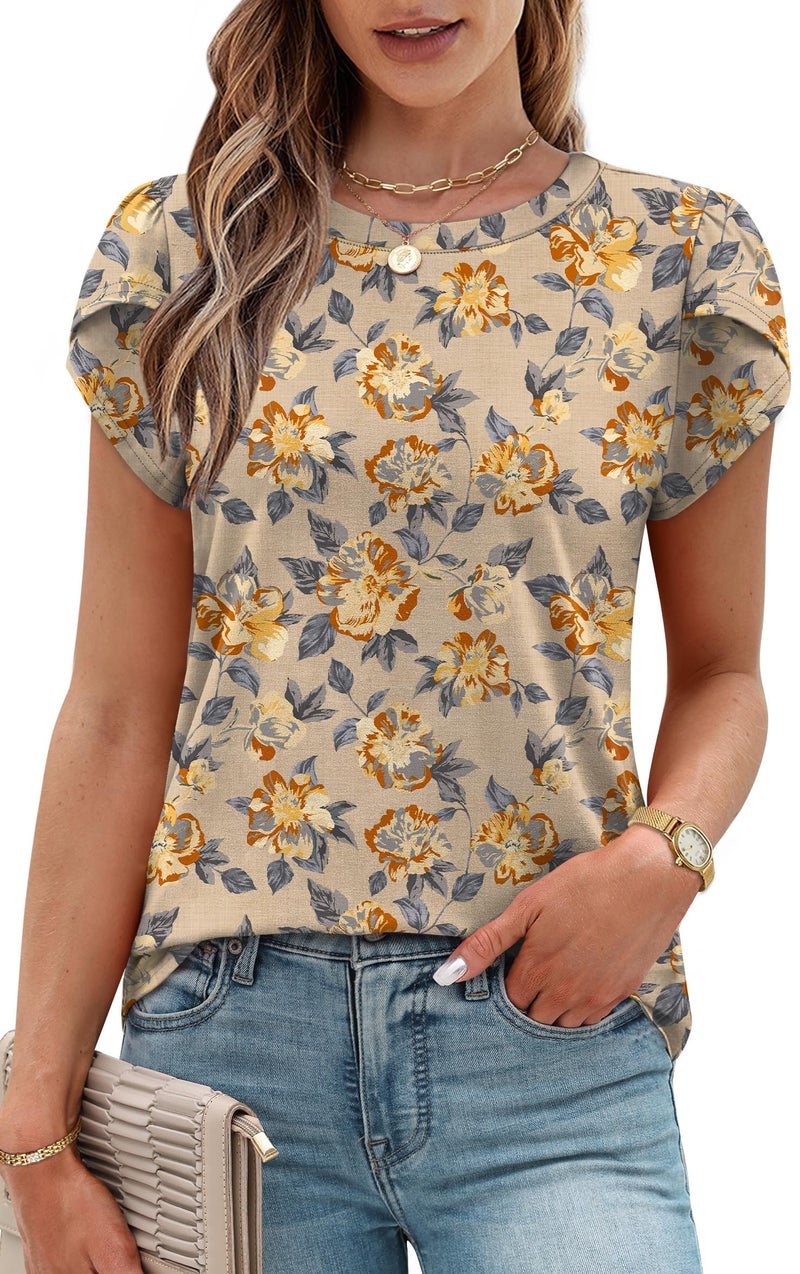 OFEEFAN Women's Clothing Plus Size Blouses for Women Dressy Casual Women Fall Clothes Tshirts Shirts Travel Outfits Brown Floral M - Image 2