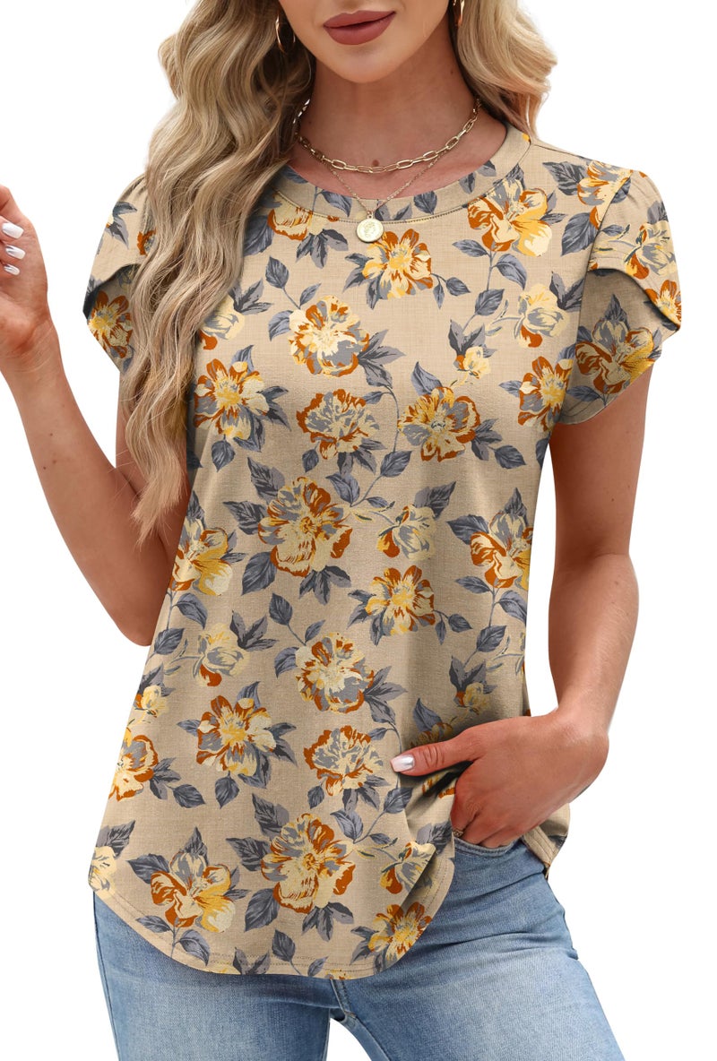 OFEEFAN Women's Clothing Plus Size Blouses for Women Dressy Casual Women Fall Clothes Tshirts Shirts Travel Outfits Brown Floral M - Image 4