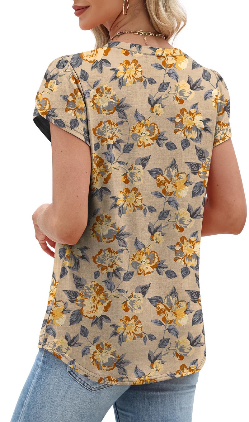 OFEEFAN Women's Clothing Plus Size Blouses for Women Dressy Casual Women Fall Clothes Tshirts Shirts Travel Outfits Brown Floral M - Image 5