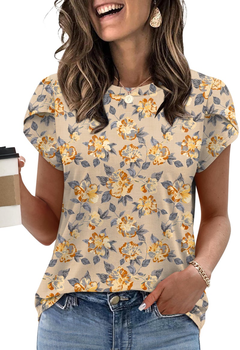 OFEEFAN Women's Clothing Plus Size Blouses for Women Dressy Casual Women Fall Clothes Tshirts Shirts Travel Outfits Brown Floral M - Image 1