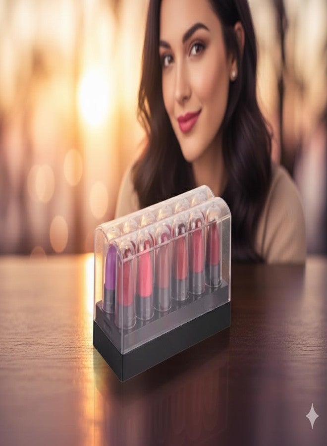 بينر مجموعة أحمر شفاه بينر مات ميني، 12 لونًا نابضًا بالحياة، أحمر شفاه بحجم مناسب للسفر على شكل قلم تلوين، مجموعة متعددة الألوان - Image 2