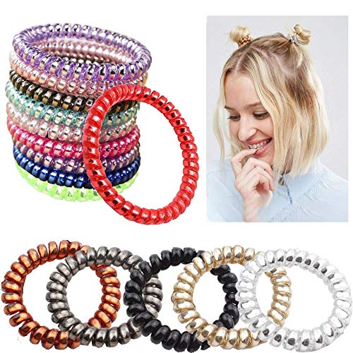 Belicia 15PCS Coil Hair Ties No CreaseTraceless Spiral Hair TiesElastic Phone Cord Hair TiesColorful Telephone Hair TiesPonytail Holder SpiralsSpiral Hair Coils 2 Styles - Image 1